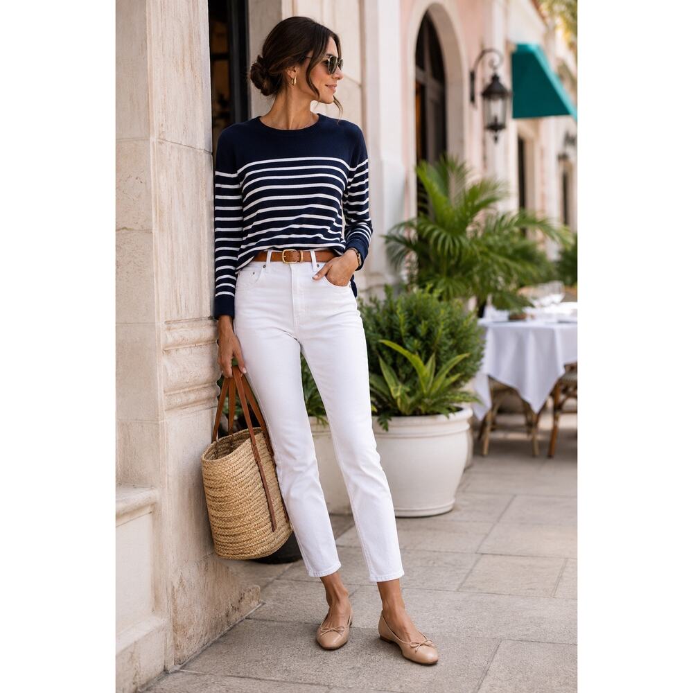PAIGE Skyline Ankle Peg White High Rise Stretch Jeans 28 Hamptons Coastal Resort